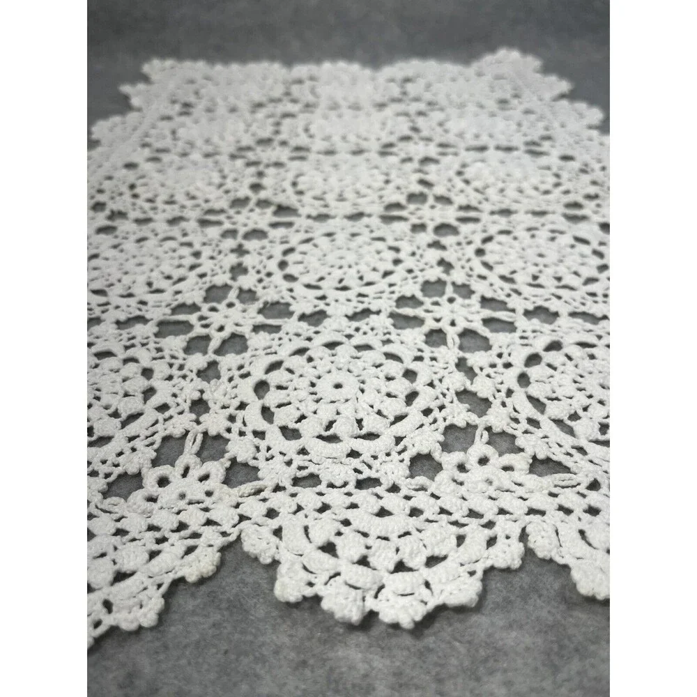 Vintage Beige Ecru Crochet Kitchen Table Placemat Set 4 Scalloped Edge‎ 11 X 18